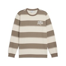 PUMA Class Striped Crew Neck Sweatshirt Mens Beige, Brown 68464793