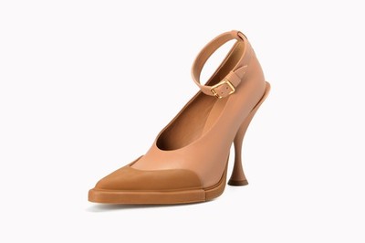 Burberry Women's ''Evan'' Brown Leather Ankle Strap High Heels Pump Shoes