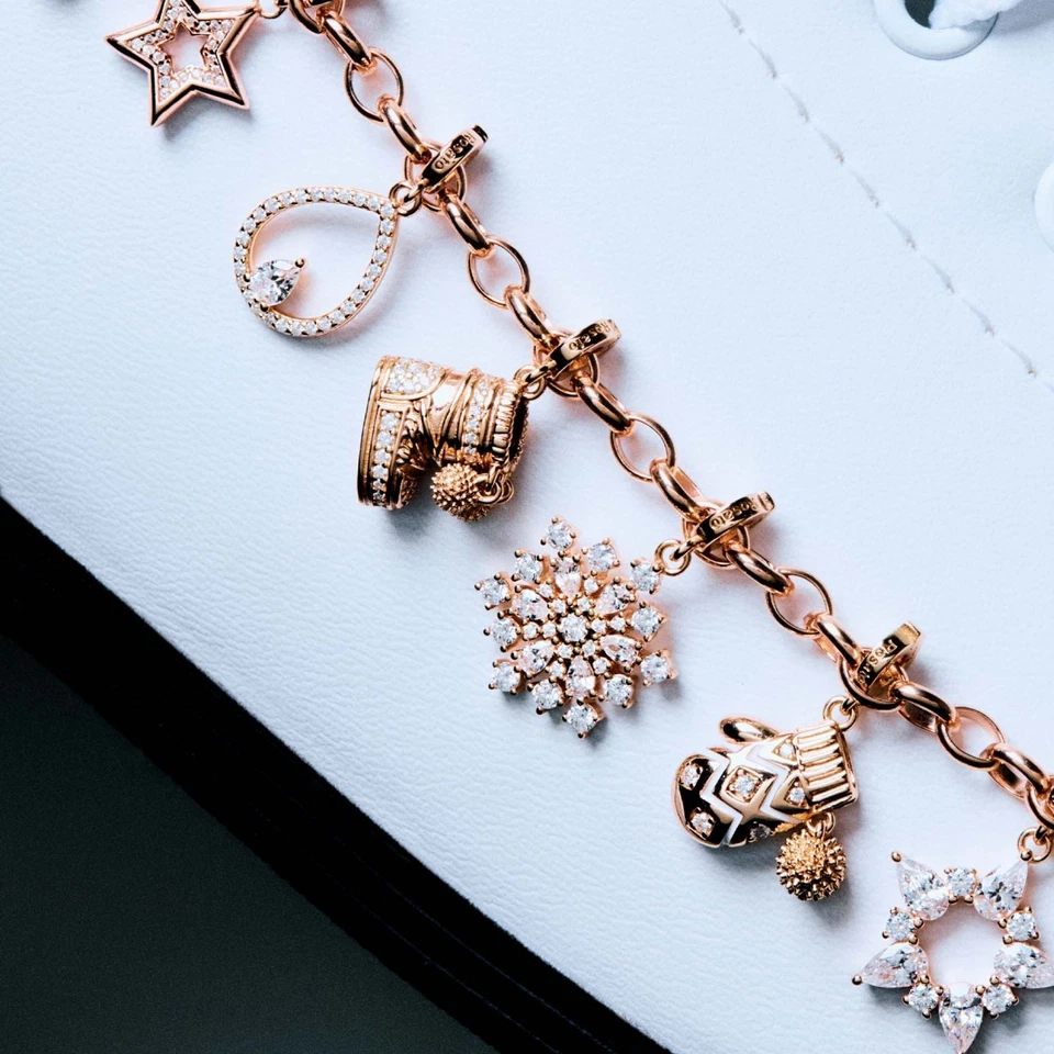 Charm ROSATO Storie in argento rosato 925 RZ259 con cristalli SCARPONE DA SCI - Immagine 2 di 3