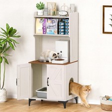 20.5" Cat Litter Box Enclosure with Storage Shelves, Wooden Cat House, White