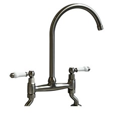 Liquida W23BN Brushed Nickel Traditional Two Hole Bridge Lever Kitchen Mixer Tap