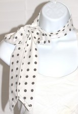 1970's Polyester Head neck Scarf Wrap black Polka Dot 2.5"wide X 63" long