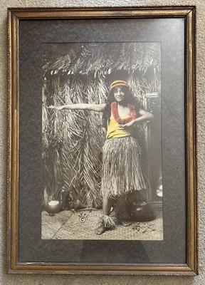 Vintage Photograph Hula Girl Hawaii 1919 Original Old Framing Large Folio Print