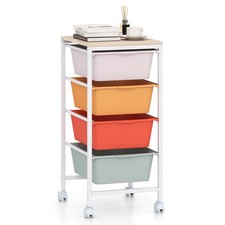 4-Drawer Rolling Storage Cart w/Wooden Tabletop Lockable Wheels for Office