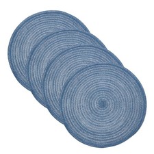 4 Pcs Round Woven Placemats, 15" Braided Placemat, Blue