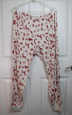 Hanna Andersson Adult Long Johns Pajama Bottoms Holiday Scandi Cane Red Ivory XL
