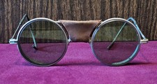 Antique American Optical A.O. Co. Steampunk Tinted Glasses w/ Leather Nosepiece