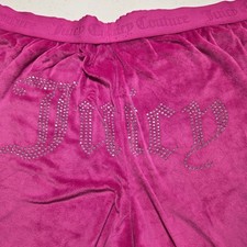 Juicy Couture Hot Pink Velour Bling Logo Track Pants Medium Lounge Pull On Comfy