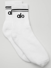 Alo Unisex Half-Crew Throwback Socks White/Black Size M NEW