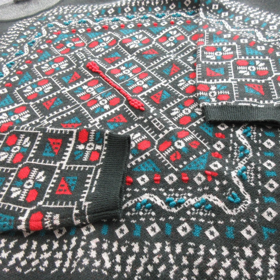 J.Crew Sweater Womens Medium Green Merino Wool Fair Isle Pullover Crewneck Knit - Image 3 of 4