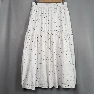 Sinsay Tiered Midi Skirt Boho Coastal Cottagecore Polka Dot White Cotton Sz L