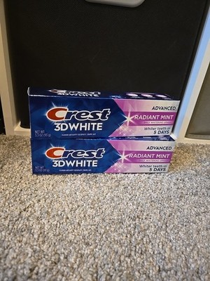 Crest 3D White Advanced Radiant Mint 2 - 3.3 oz Tubes 2x Faster Whitening
