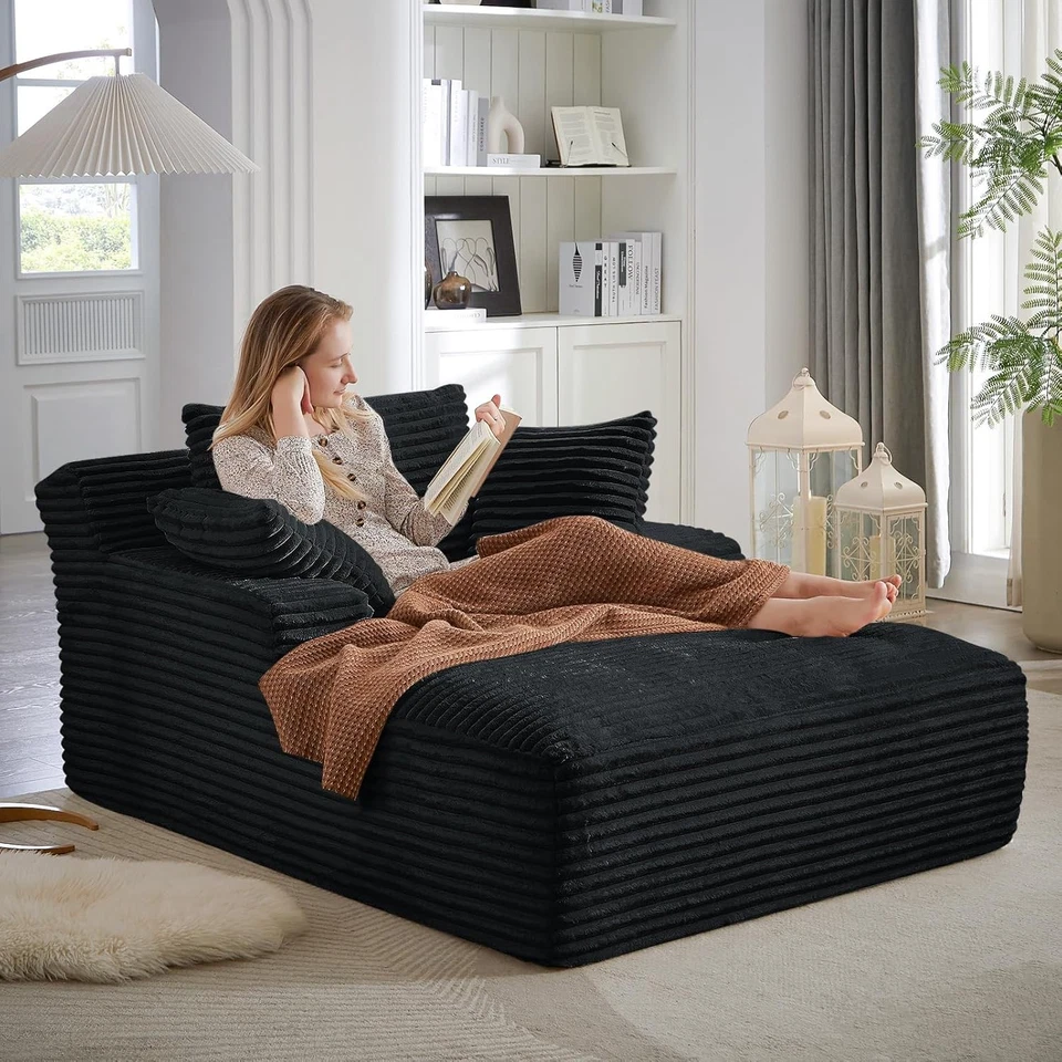 Oversized Boneless Chaise Lounge Sofa Bed Reading Chair Corduroy Cloud Couch - Image 2 of 4