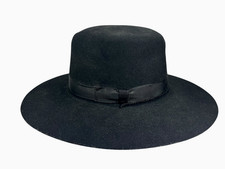 Vtg 60s 70s EDDIE BROS x USA-MADE Black 100% Wool-Felt WESTERN COWBOY HAT Sz S