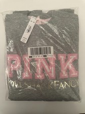 NWT LoveShackFancy PINK Victorias Secret Oversized Crew Gray Sweatshirt XS     
