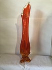 Stunning VTG MCM Viking Glass Persimmon Orange Three Foil Toe Swung Vase 18 1/4”