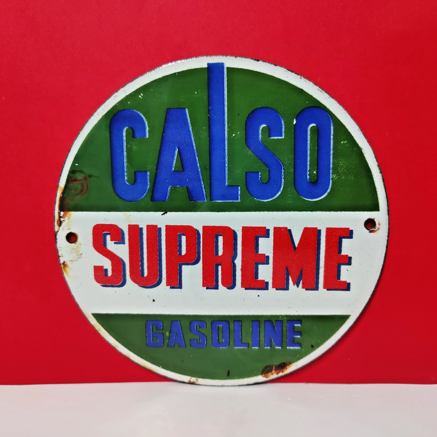 Vintage CALSO SUPREME GASOLINE Porcelain Enamel Metal sign 6