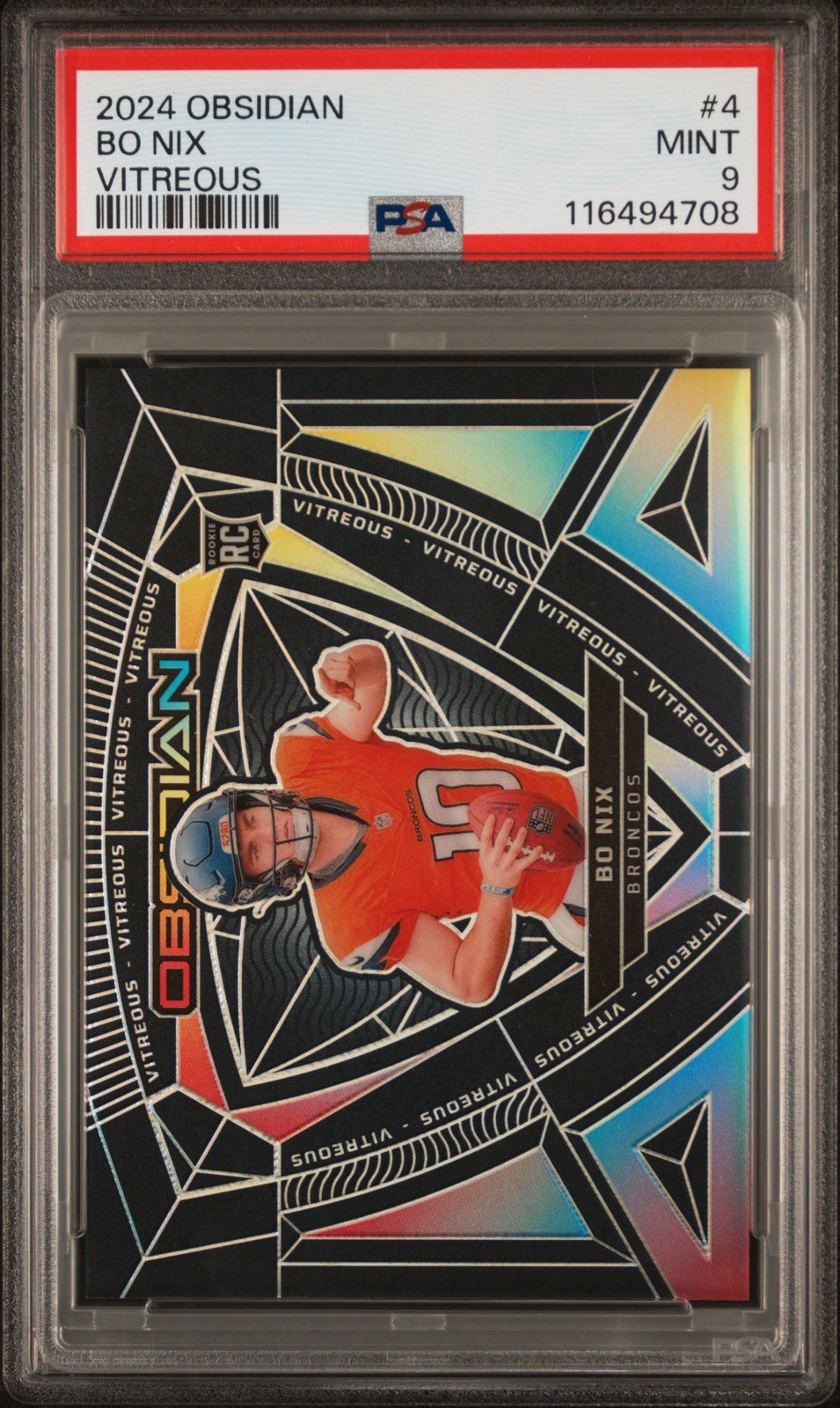 2024 Bo Nix RC Panini Obsidian Vitreous #4 PSA 9 Mint Broncos Refractor