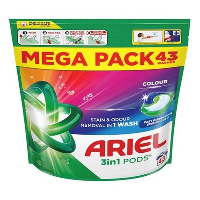 Ariel 3 in 1 Fast Dissolving Stain & Odour Removal Pods for Colours - 43 Washes