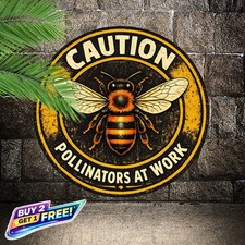 Bee Theme Round Metal Sign Honey Farm Garden Wall Decor 8x8