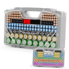 Battery Organizer Storage Holder Box Case with Tester, Stores  Protects Grey