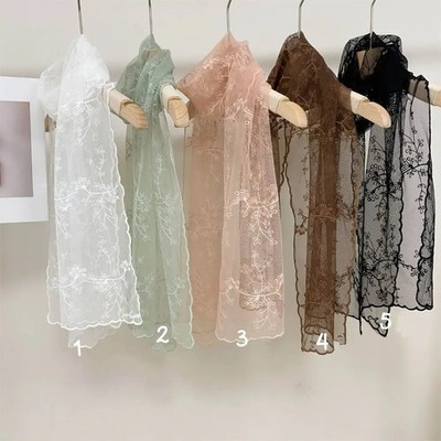 Literary Retro Women's Lace Scarf Korean Version Embroidered Flower Sunscreen