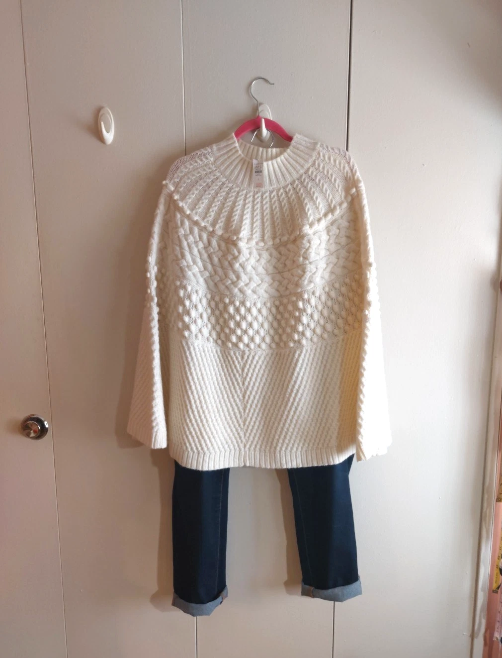 TALBOTS Women’s Size L Off White Soft Knit Poncho Shawl Cape NEW!