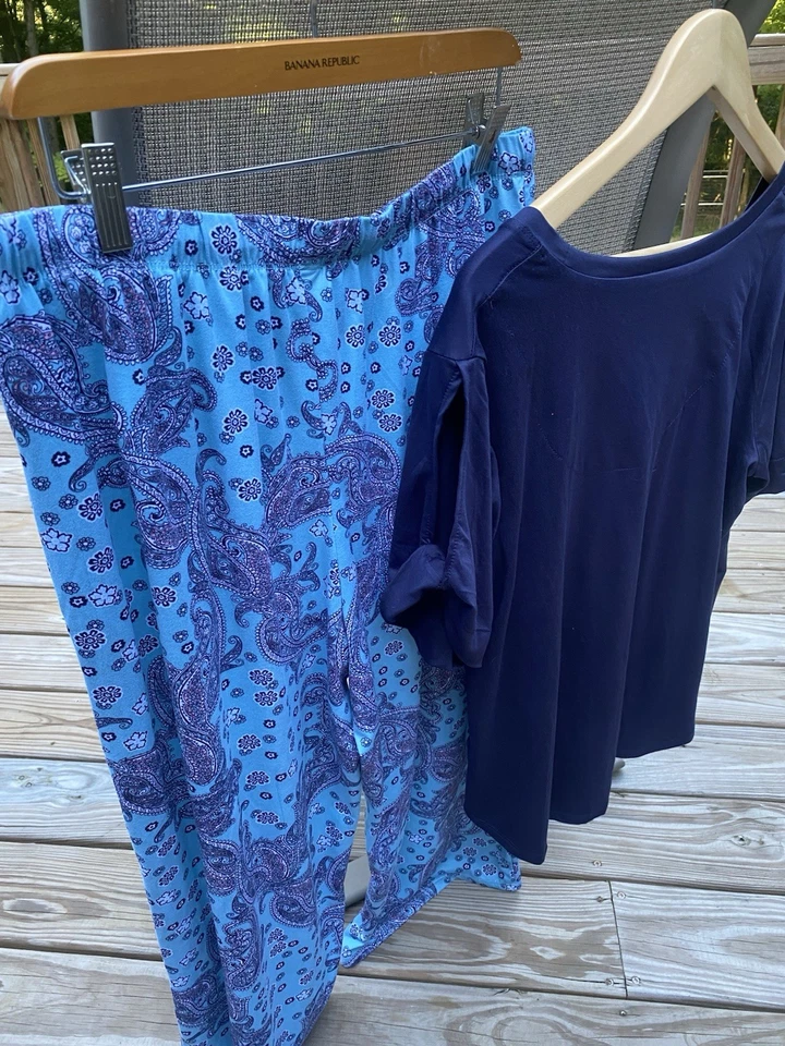 Pijama para mujer Ellen Tracy turquesa púrpura cachemira azul marino manga retorcida grande Foto 2 de 4