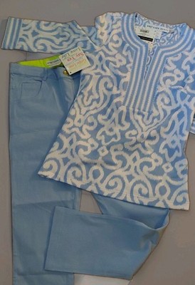Gretchen Scott Gripeless Pants Set Tunic Periwinkle XS S White $309 JEANS