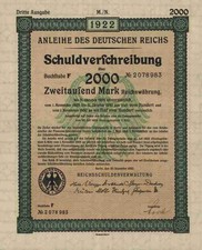 DEUTSCHES Reich 1922 Berlin Adler Zwangsanleihe 2000 Mark Dritte Ausgabe Lit. F