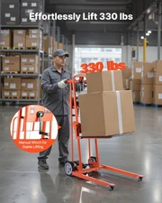 Material Lift Winch Stacker;330 lbs Capacity Pallet Truck Dolly;42.9"Max Lifting