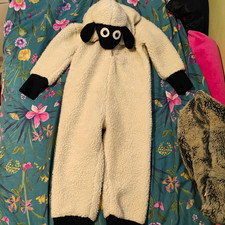 Unisex Sheep Lamb Animal Hooded One Piece Costume White/Black