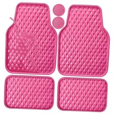 Deep Tray Rubber Car Mats, Heavy Duty All-Weather Floor Mat for Full Set Pink