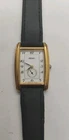 Vintage Seiko Tank Watch 7N08 0051 Gold Tone Black Leather New Battery Works