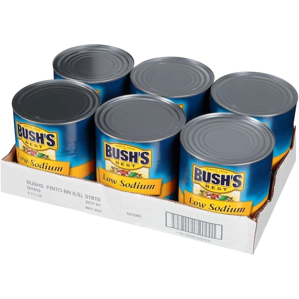 BUSHS BEST 01819 Bush's Best Low Sodium Pinto Beans #10 Can, PK6