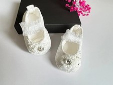 Pure White Lace Baby Shoes,  Baby Girl White Christening Shoes BS007