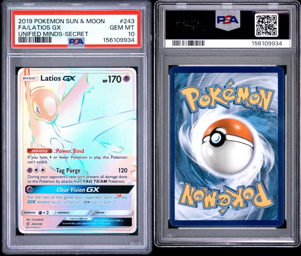 Mind Pop 2019 Pokemon Sun Moon Unified Minds #243 Latios GX Rainbow Secret PSA ...