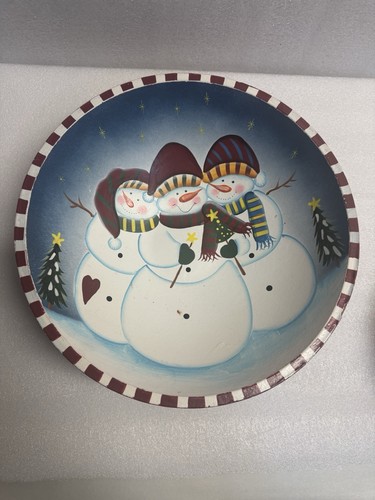 Snowman Bowl (with 3 snowmen on bowl) New No Tag Or Box 12" X 12" & 5" Deep