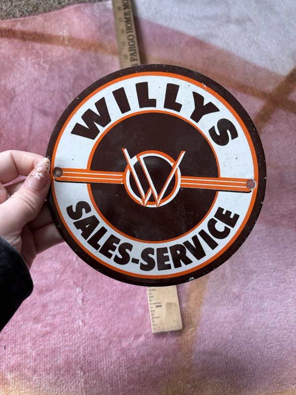 Porcelain Round Willys Sales And Service Sign