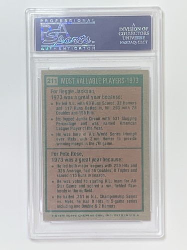 1975 Topps R. Jackson/P.Rose 1973-MVPs #211 PSA 9 **XBXAE3776 - Picture 2 of 2