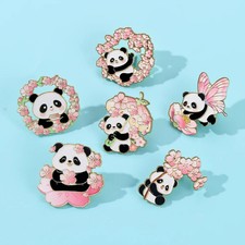 6pcs Cute Cartoon Animal Enamel Brooches - Flower Panda Cherry Blossom Butterf