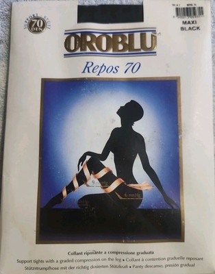 Vtg Oroblu Repos 70 Maxi 2 XL Black Compression Support Tights