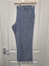 TU Linen Blend Wide Leg Trousers UK 22S Blue Chambray Lightweight Summer Casual