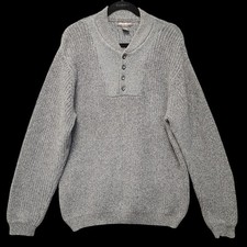 Vintage Eddie Bauer Fisherman Sweater Men Large Tall Slim Fit Grey Knit Henley