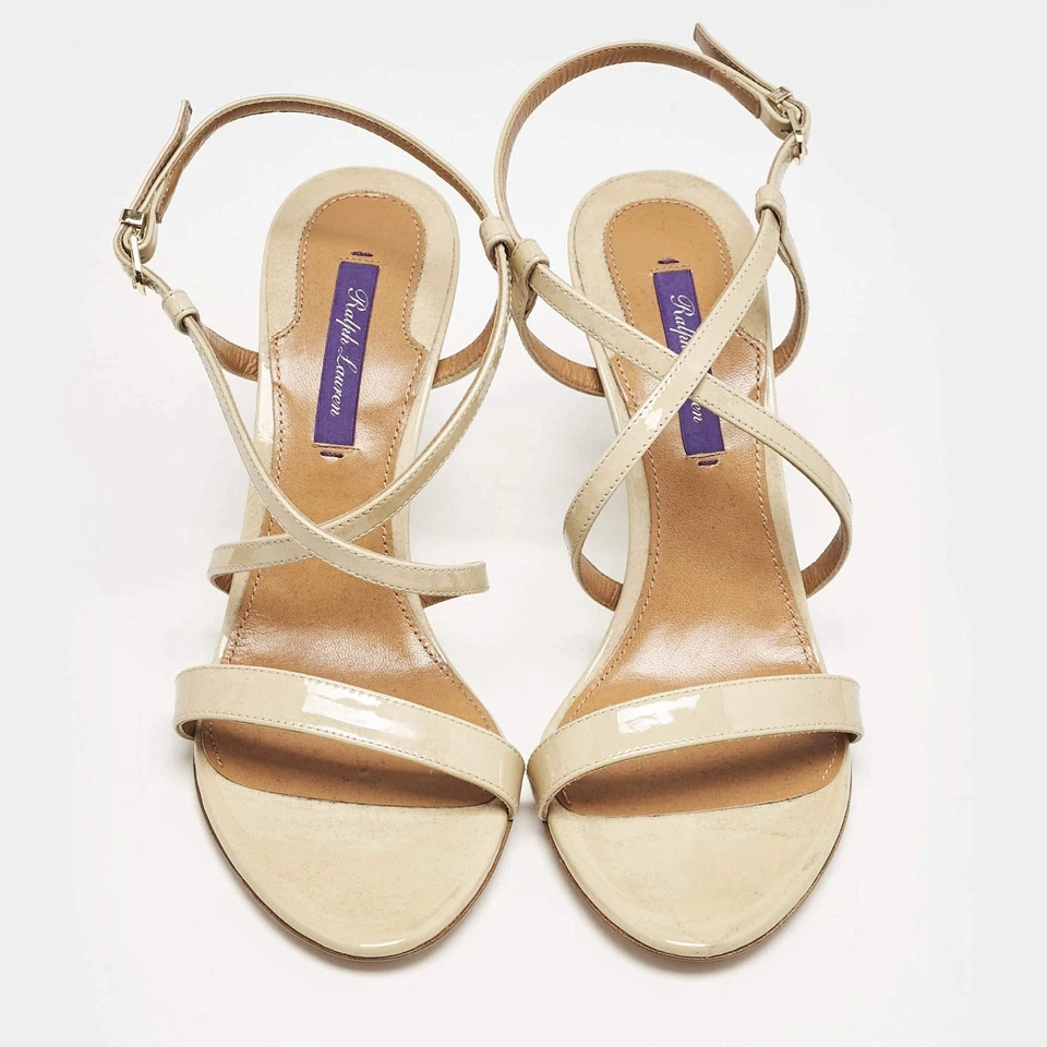 Sandalias Ralph Lauren beige charol entrecruzadas con correa al tobillo talla 38 Foto 3 de 4