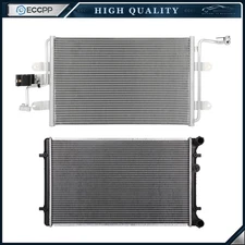Aluminum Radiator & Condenser Cooling Kit For 00-06 Audi 99-05 Volkswagen Golf