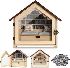 Anxiety Bookshelf, 300 Pcs Mini Books Anxiety Bookcase Mini Book Shelf Wood