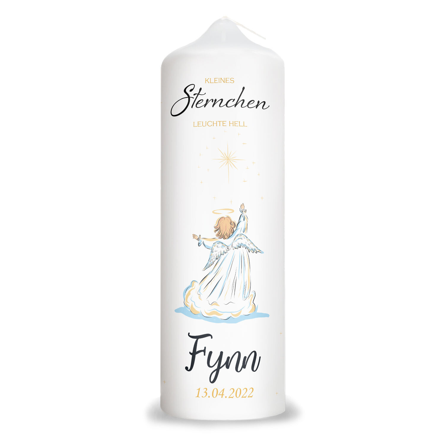 Trauerkerze im "Sternenkind" Design mit Name, Datum & Wunschtext