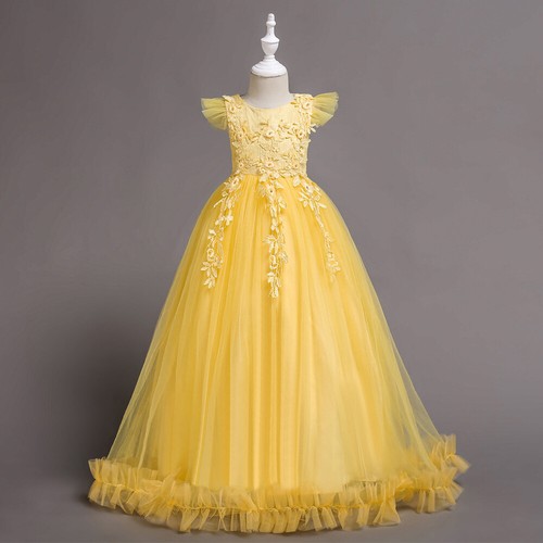 Blumenmädchen Kind Prinzessin langes Kleid Hochzeit Brautjungfer Kleider formell Partykleid - Bild 12 von 42