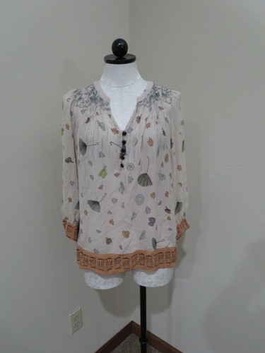 Anthropologie Floreat Raining Pouring Blouse umbrella hat print size - Picture 3 of 6